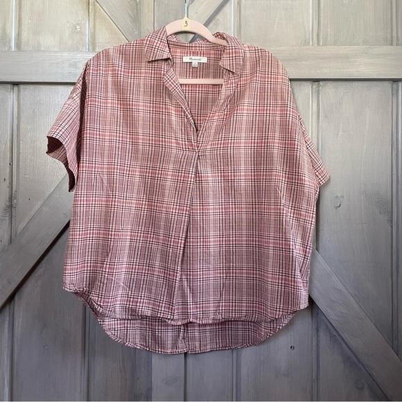 Madewell Tops - Madewell Plaid Button Back Shirt Pink Black Red Size M‎